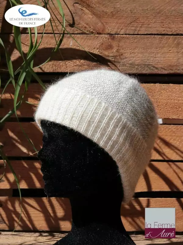 EMERO - Bonnet laine Mohair Ecru – Tricot main - Origine : France