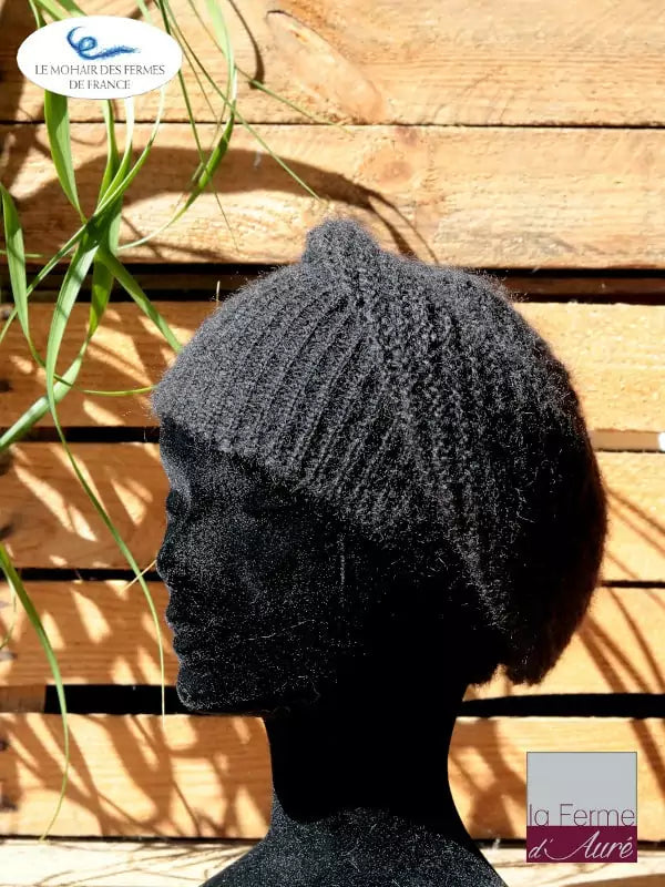 EMERO - Bonnet laine Mohair Noir – Tricot main - Origine : France