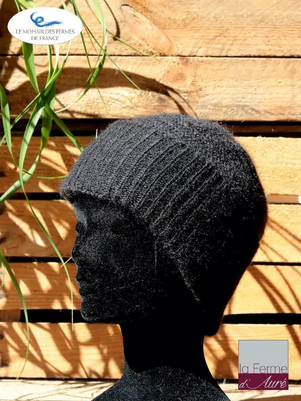 EMERO - Bonnet laine Mohair Noir – Tricot main - Origine : France