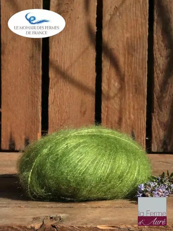 EMERO - Laine à tricoter - Mohair et Soie - Vert Anis -  Origine : France