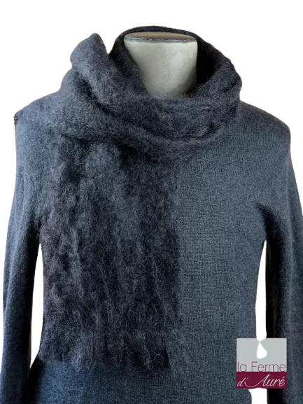 EMERO - Écharpe Homme - Mohair et Soie - Noir (Petit Modèle) - Origine : France (Tarn)