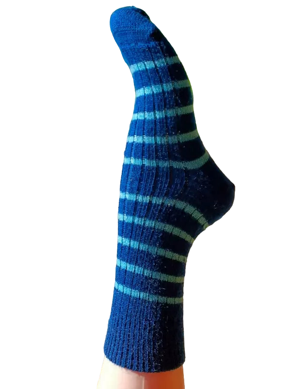 EMERO - Chaussettes Chaudes – Laine et Mohair - Rayures Bleu - Origine : Hérault (France)