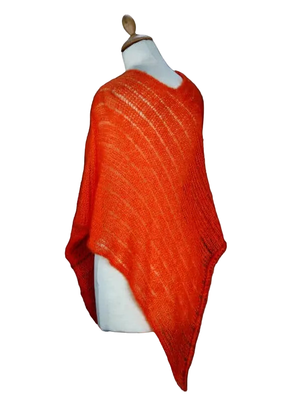 EMERO - Poncho Femme - Mohair et Soie - Orange Citrouille - Origine : France