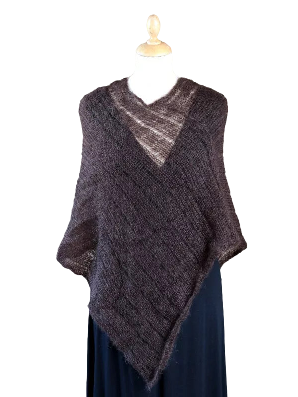 EMERO - Poncho Femme - Mohair et Soie - Chocolat - Origine : France